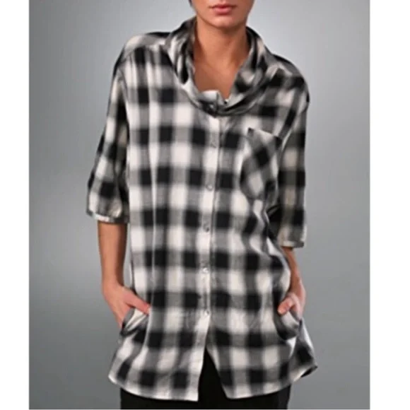 Vince Black and Gray Plaid Tunic Shirt - Picture 11 of 15
